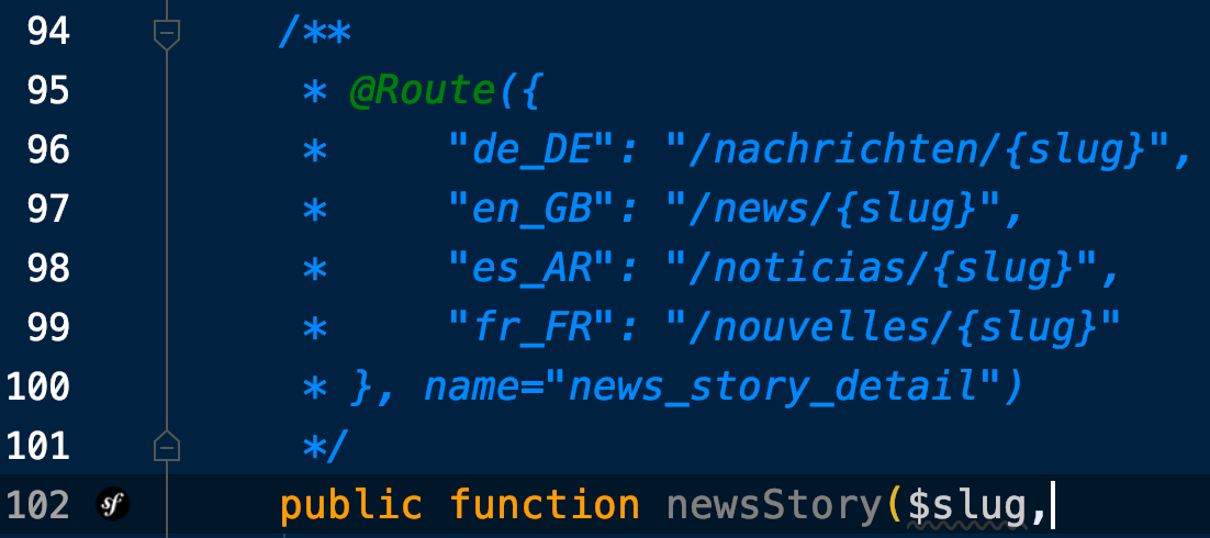 A screenshot of localized routing code.