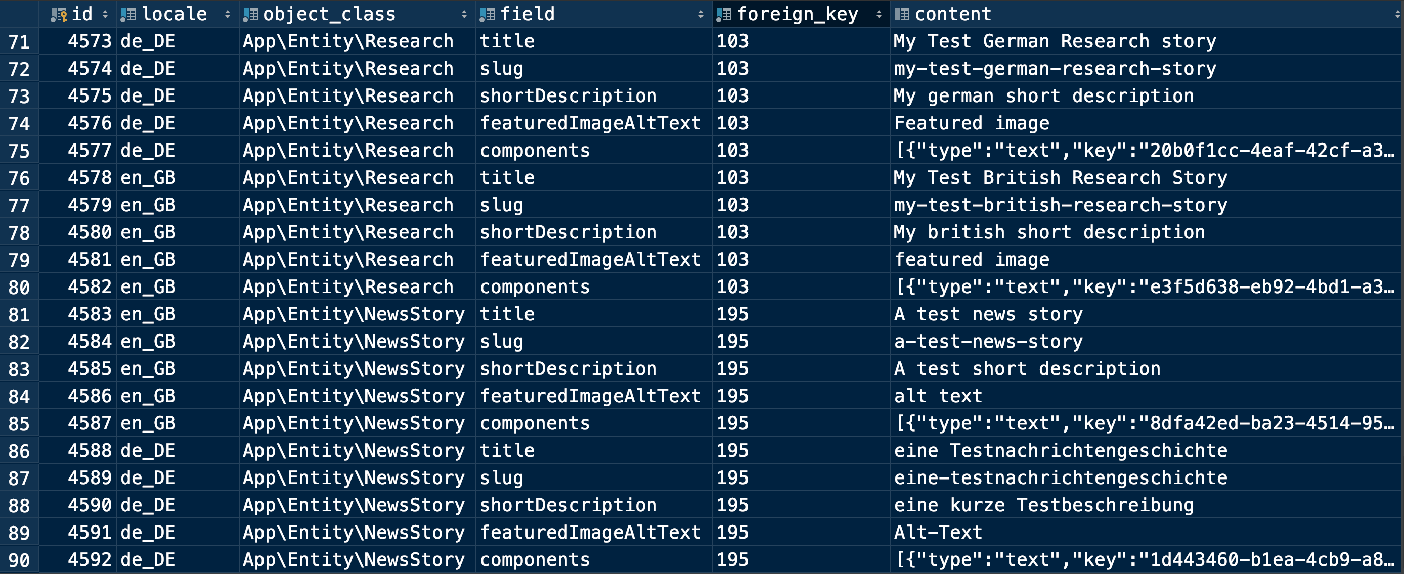 A screenshot of translation table code.