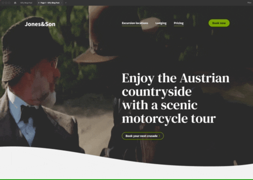 Video of Indiana Jones playing in the background of a website homepage mockup