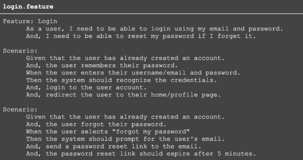 Example of a feature file